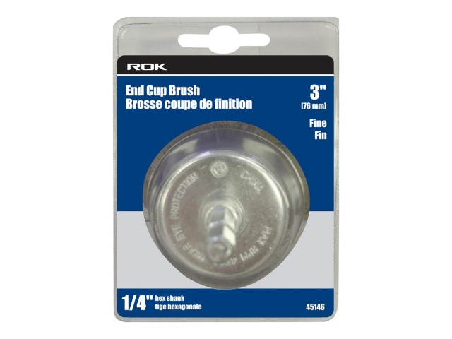 END CUP BRUSH 3INCH FINE 1/4INCH ROUND SHANK