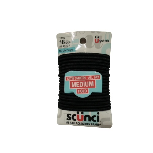 Hair Elastics 18pk. Black Medium Hold Scunci