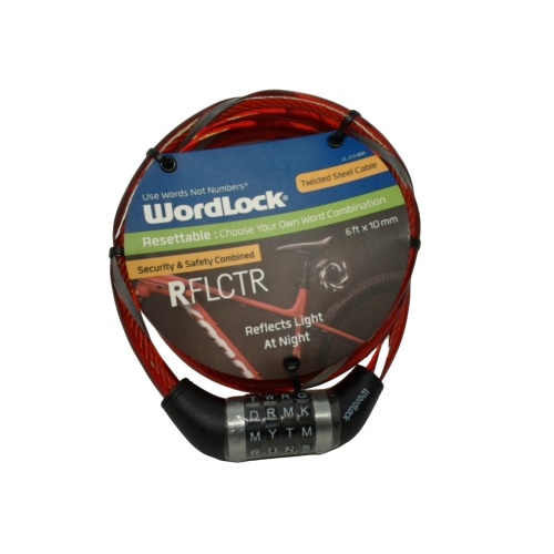 Wordlock 6' x 10mm Twisted Steel Cable Reflective Resettable