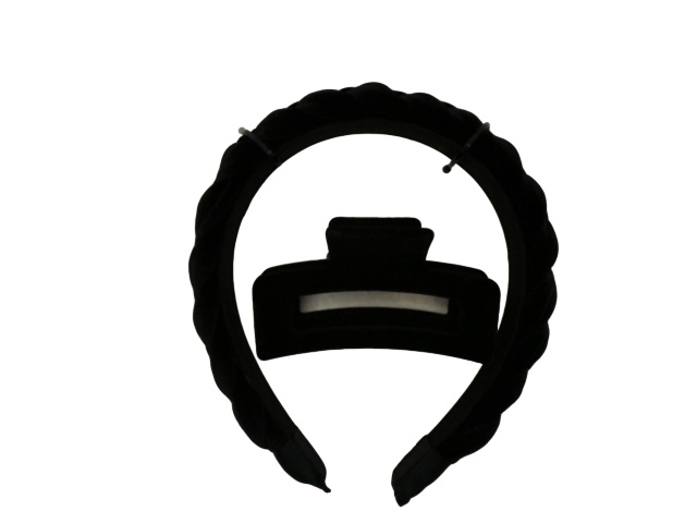 Headband + Claw Clip 2pc Set Black  Black Scuna