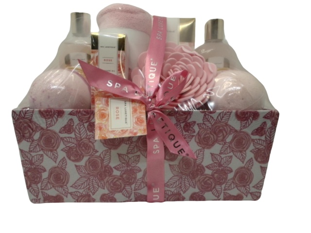 Bath Gift Set Spa Luxetique Rose In Basket