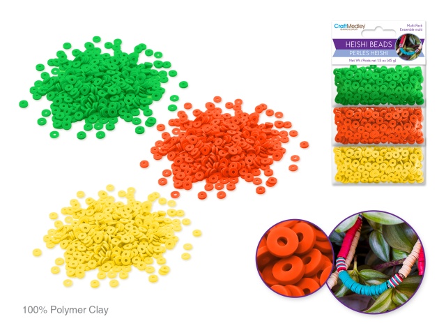 Polymer Clay Beads: 6mm Round Heishi 45g 3-Col 15g ea C) Tropicana