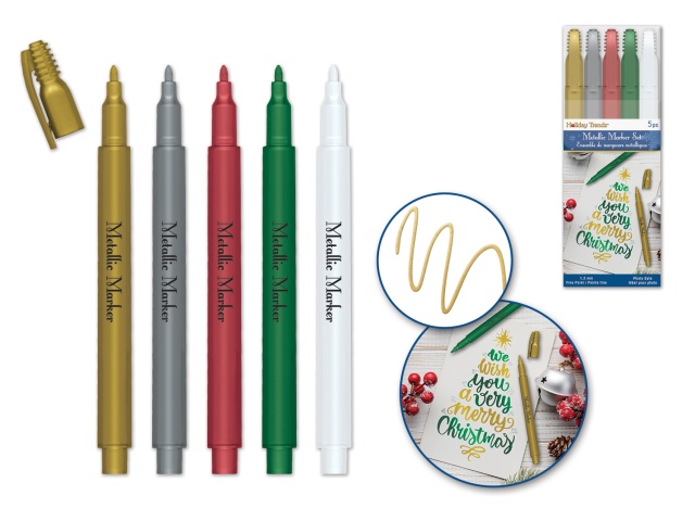 Holiday Metallic Marker Set: 1.2mm Fine Point 5-col PVC Pouch