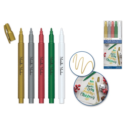 Holiday Metallic Marker Set: 1.2mm Fine Point 5-col PVC Pouch