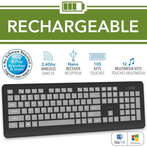 Keyboard Wireless Black Rechargeable