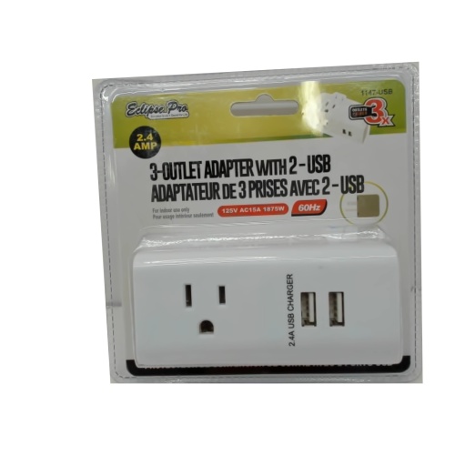 3 outlet adapter with 2 USB