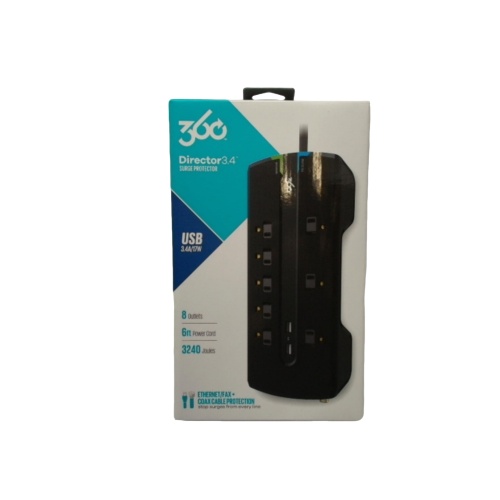 Surge Protector 8 Outlets 2 USB 6' Cord 3240 Joules Director 3.4 360