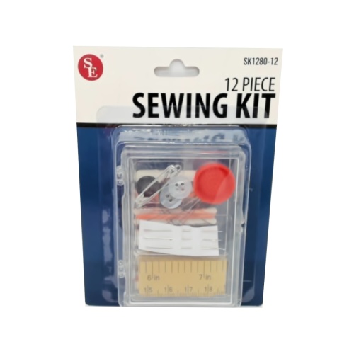 Sewing Kit 12pc. In Clear Plastic Case