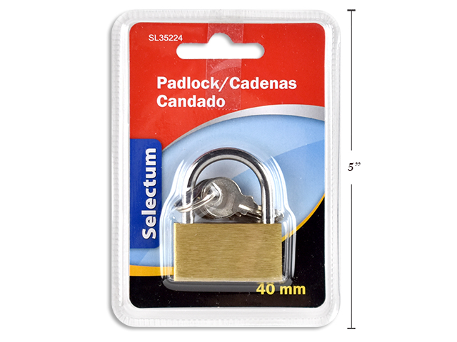 40MM BRASS PADLOCK W/3 KEYS DOUBLE BLISTERED