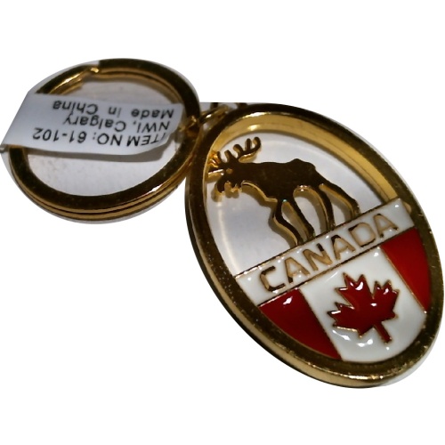 CANADA GOLD OVAL KEYCHAIN W/MOOSE