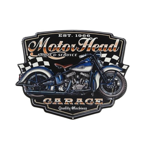 EMBOSSED METAL WALL SIGN - MOTOR HEAD GARAGE 13.80 × 0.20 × 15.75 in