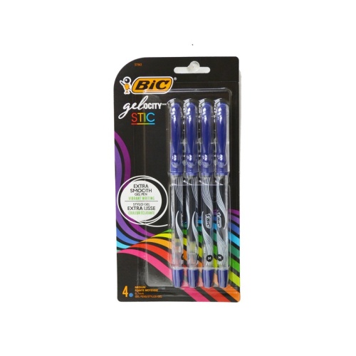 BIC 4PK GELOCITY STIC PENS BLUE MEDIUM