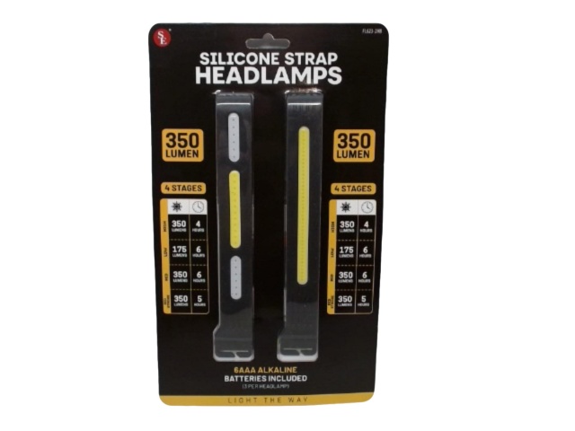 Silicone Strap Headlamps 2pk. COB 350 Lumen 4 Stages