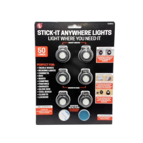 Stick-it Anywhere Lights 6pk. 50 Lumens Magnetic Or Adhesive