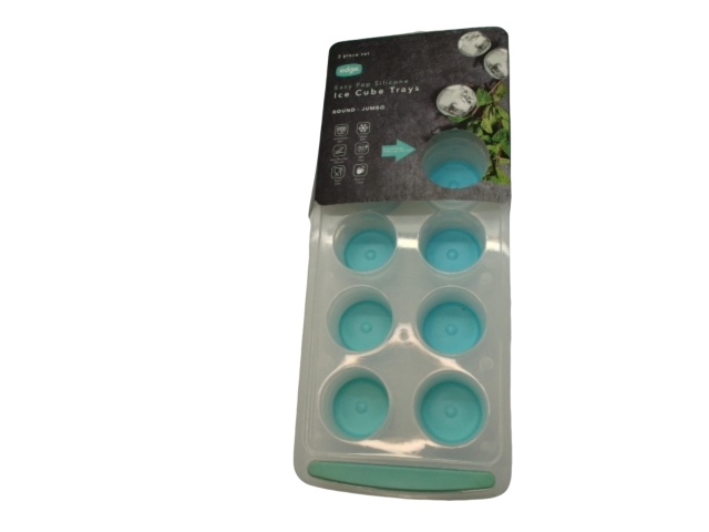 Ice Cube Tray 3pk. Round Jumbo Teal Easy Pop Silicone Edge