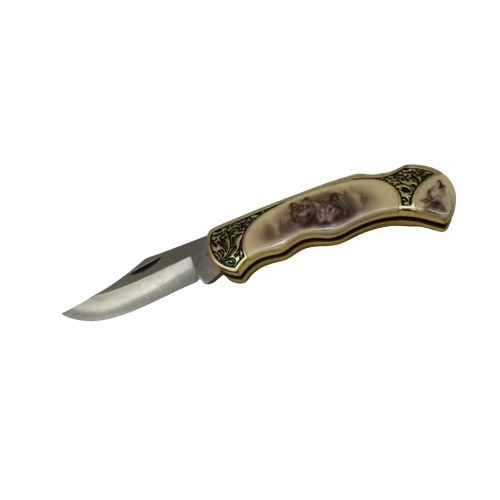 Folding Knife 3.25 Blade Wolf Handle Woodland Creek