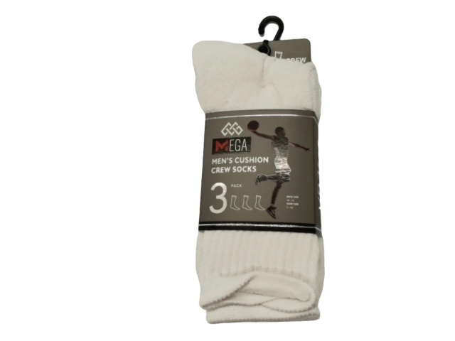 Cushion Crew Socks Men\'s 3pk. White