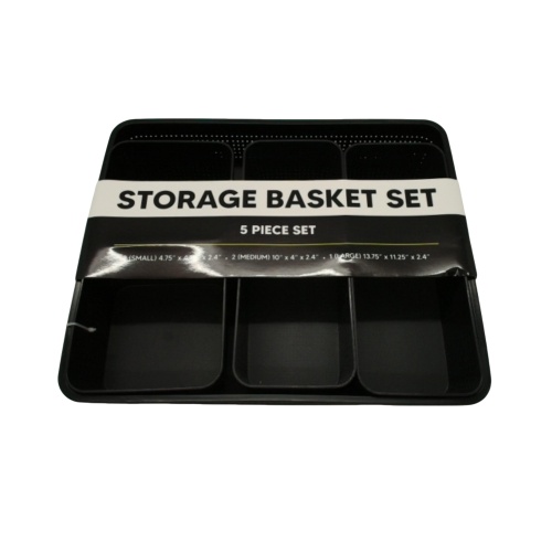 5pc. Storage Basket Set Black Plastic