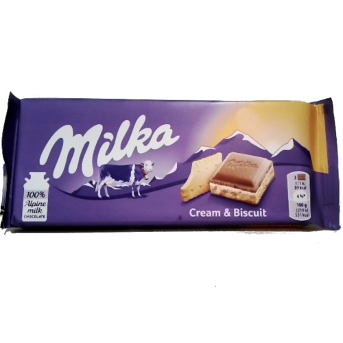 Chocolate Bar Milka Cream & Biscuit 100g.